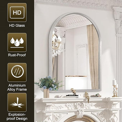 Arched Mirrors for Wall, 28"x20" Arch Bathroom Mirror, for Entryway Living Room Vanity Bedroom Mantel Hallways Home Decor Aluminum Alloy Frame