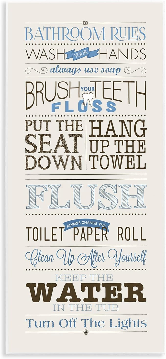 'Bathroom Rules Vintage List'| Wall Plaque Art | Stupell Industries | 7 x 17 Inches, Easy to Hang and Sturdy, Made in USA, by Stephanie Workman Marrott