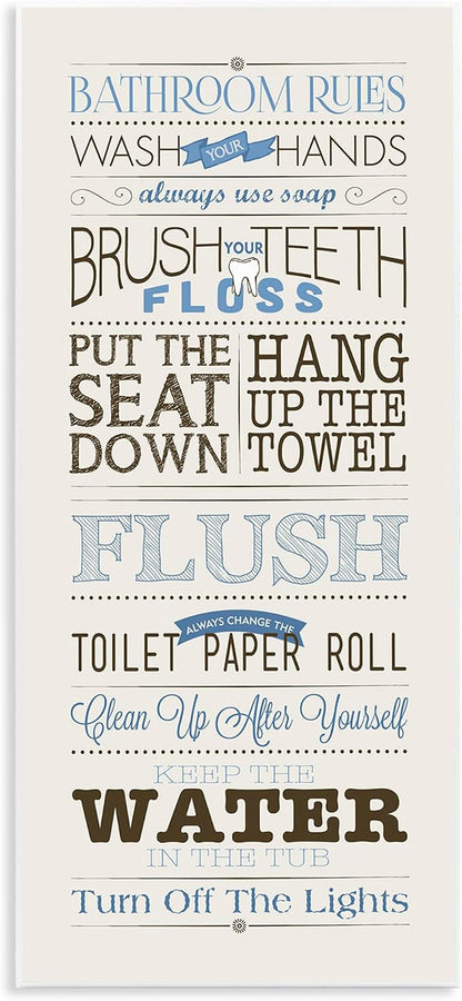 'Bathroom Rules Vintage List'| Wall Plaque Art | Stupell Industries | 7 x 17 Inches, Easy to Hang and Sturdy, Made in USA, by Stephanie Workman Marrott