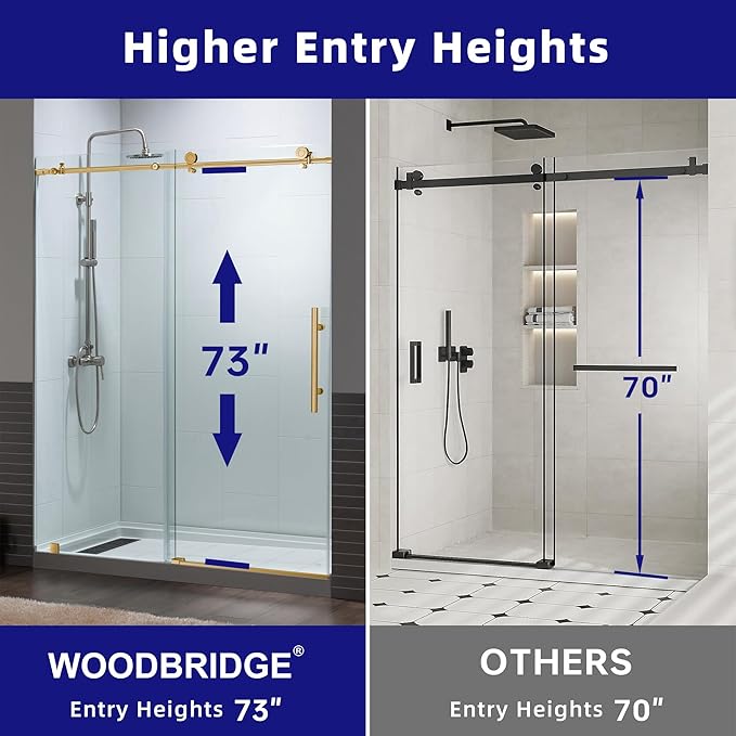 Woodbridge Frameless Shower Doors 44-48" Width x 76" Height with 3/8"(10mm) Clear Tempered Glass in Brushed Gold Finish,MSDC4876-BG