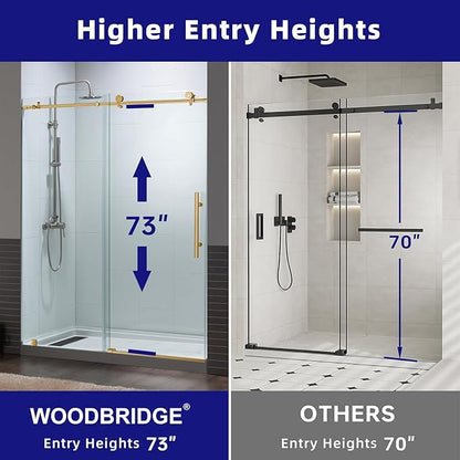 Woodbridge Frameless Shower Doors 44-48" Width x 76" Height with 3/8"(10mm) Clear Tempered Glass in Brushed Gold Finish,MSDC4876-BG