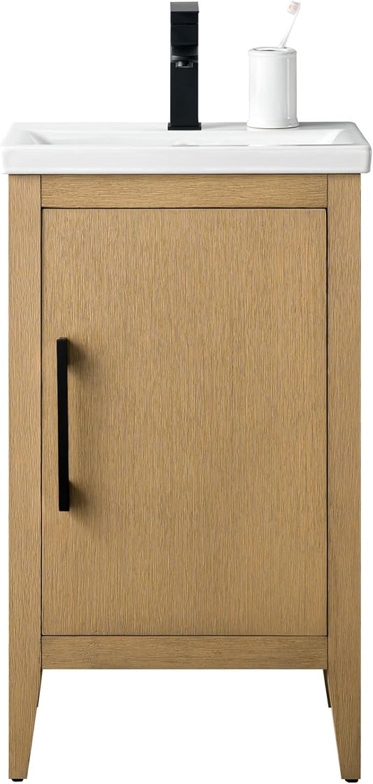 Vanity Art 20 inch Bathroom Vanity with Single Sink & Ceramic Top, Vanity Cabinet with Soft-Closing Doors, Solid Wood Frame, Natural Oak,VA9020-NO-MB1
