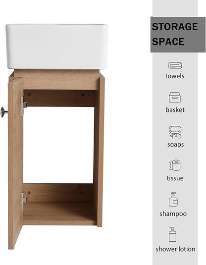 12" Wall-Mounted Bathroom Vanity with Sink - Modern Floating Vanity Cabinet for Small Bathrooms, Space-Saving Single Basin Sink Combo, 1 Door Storage & Countertop (12x12 Inches)