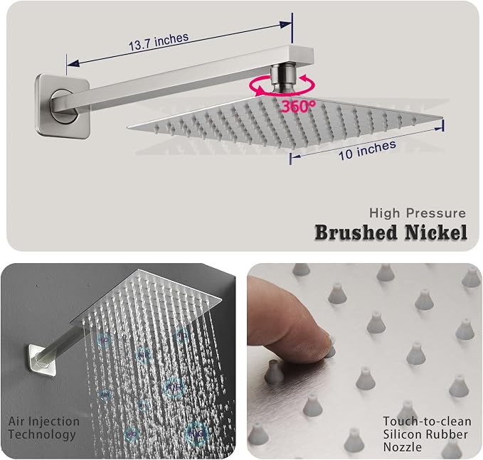Brushed Bathroom Luxury Rain Mixer Combo Set Wall Mounted Rainfall Shower Head System, Shower Head System Shower Faucet Rough-in Valve Body and Trim Included