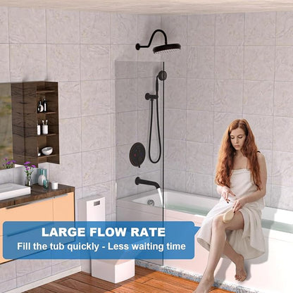 Enga Antique Brass Tub Shower Faucet Fixture Shower System, 8inch Wall Mount Rain Shower with Spout and Hand Spray,Oil Rubbed Bronze