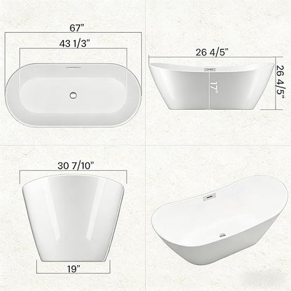 67" Acrylic Freestanding Soaking Bathtub, Free Standing Tub, Stylish Stand Alone Contemporary Soaking Tub with Integrated Overflow and Drain In Chrome, cUPC Certified