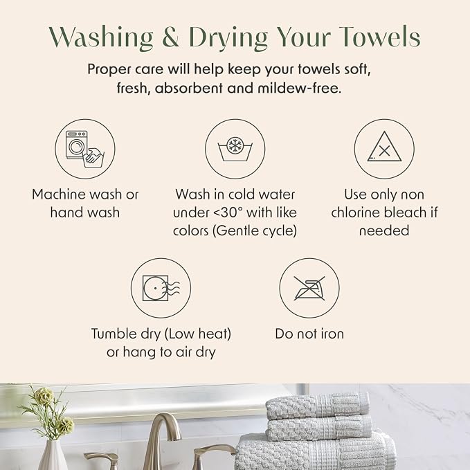 6 Pack 100% Cotton Hand Towels | Grey Towels | Oeko‑TEX Standard 100 | Soft & Absorbent, Quick‑Dry | Trinity Collection - Quiet Grey