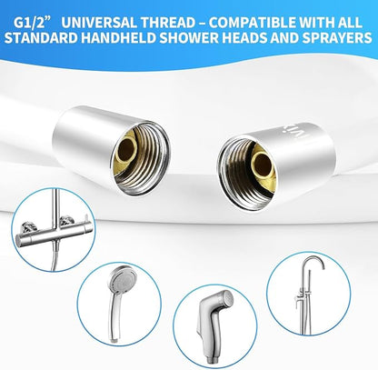 90" PVC Shower Hose Replacement Handheld Kink Free Stainless Steel Shower Head Wand Hose Extension Extra Long with Brass Insert and Nut, Durable & Flexible for Pet Bathing Cleaning