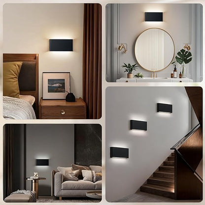2 Pack Modern LED Wall Sconces, Hardwired Up Down Wall Light | 5CCT Adjustable 3000K-6500K. Black Aluminum Indoor Wall Sconce. Ideal for Bathroom, Bedroom, Hallway, Living Room.