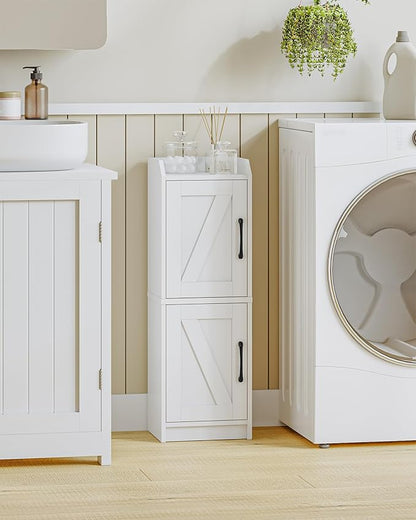 Bathroom Storage Cabinet, Small Corner Floor Cabinet with Door and Shelves, Narrow Bathroom Organizer and Paper Storage with Adjustable Shelves, for Small Spaces, White BC27113X