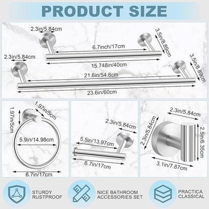 Gisafai 40 Pcs Brushed Nickel Bathroom Accessories Hardware Set Silver Towel Racks for Bathroom SUS304 Stainless Steel 23.6 Inch Brushed Towel Bar Ring Toilet Paper Holder Robe Hooks for Wall Mounted