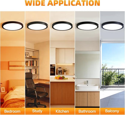 15.8Inch 2Pack LED Flush Mount Ceiling Light 5CCT,ETL Listed,Dimmable Black | Hardwired 5CCT Selectable 2700K-5000K,30W 3400LM Dimmable Round Flat Panel Light Fixture for Living/Bedroom,Porch&Indoor