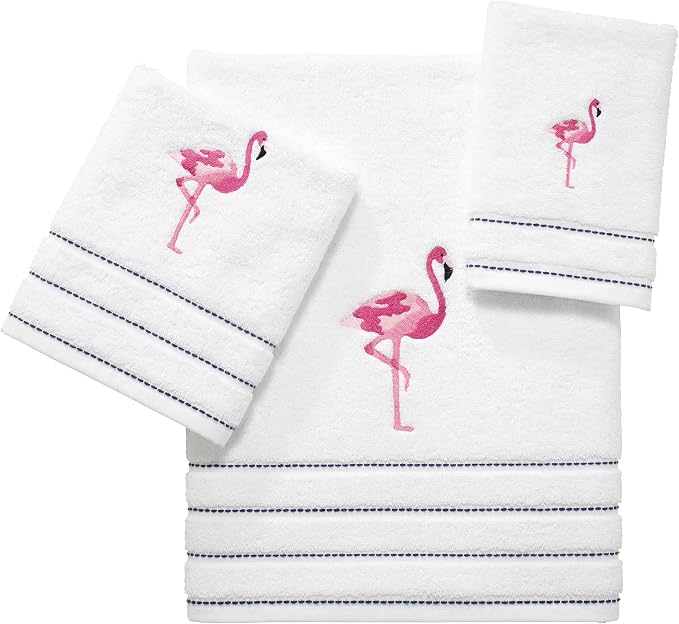Izod - Bath Towels, Soft & Absorbent Cotton, Striped Bathroom Decor, Dorm Room Essentials, Set of 2 (Flamingo Collection, White)