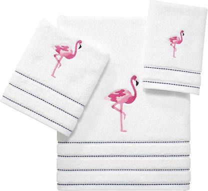 Izod - Bath Towels, Soft & Absorbent Cotton, Striped Bathroom Decor, Dorm Room Essentials, Set of 2 (Flamingo Collection, White)