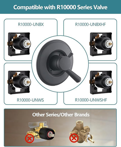 Shower Trim Kit Compatible with Delta 17 Series, Shower Cover Plate with Handle, Matte Black(Valve& Catridge Not Inclued)