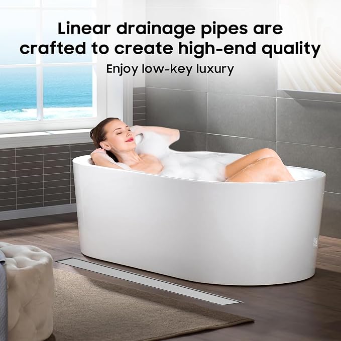 DLONE® Linear Shower Drain - 36 Inch Brushed Nickel, with Tile Insert Panel | AISI 304 Stainless Steel Linear Drain, Rectangle Shower Floor Drain, with Adjustable Feet, Fits Bathroom & Balcony etc