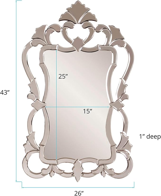 Howard Elliott Collection Small Contessa Rectangular Venetian Wall Hanging Mirror, Antique Accent Design with Mirrored Frame, Wall Mirror for Home, Living Room, Entryway and Bathroom, 43 x 26 Inch