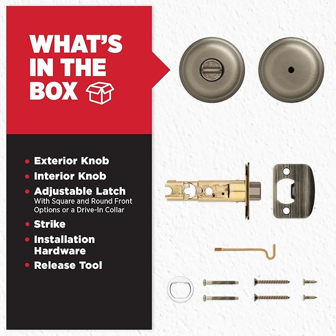 Kwikset Juno Interior Privacy Door Knob with Lock, Door Handle for Bathroom and Bedroom, Antique Brass Keyless Turn Lock Doorknob, with Microban Protection (Pack of 10)
