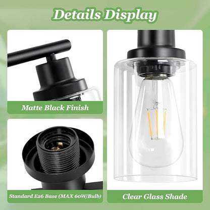 6-Light E26 Black Bathroom Vanity Lights, Modern Bathroom Light Fixtures with Clear Glass Shade, Wall Lamps for Mirror Hallway Kitchen Cabinet Living Room Sconces Lights