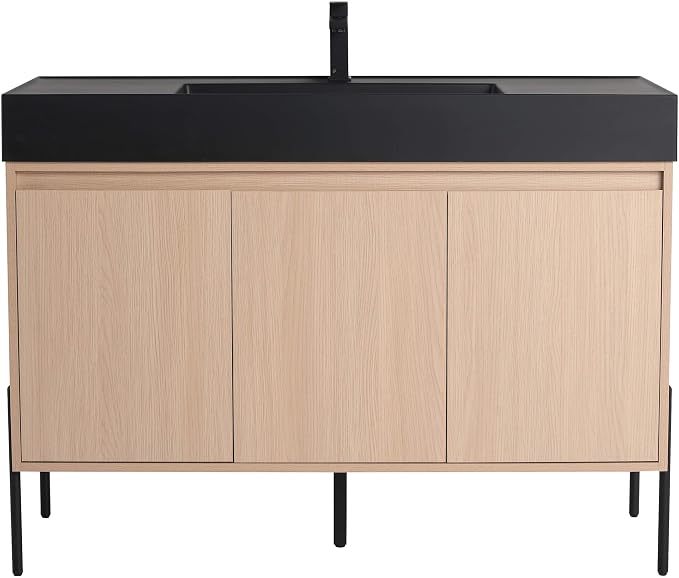 Crownpoint 48 Inch Bathroom Vanity with Sink, Black Sink, White Oak Finish, Full Assembly Required, Elegant Bathroom Vanities for Modern Homes