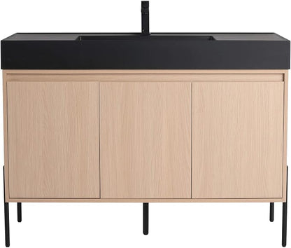 Crownpoint 48 Inch Bathroom Vanity with Sink, Black Sink, White Oak Finish, Full Assembly Required, Elegant Bathroom Vanities for Modern Homes