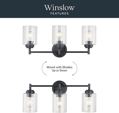 Kichler Winslow 21.5” Vanity Light in Black with Clear Seeded Glass, 3-Light Modern Bathroom Lighting Fixture, 45886BK