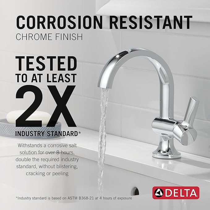 Delta Albion Chrome Bathroom Faucet 1 Hole, Single Hole Bathroom Sink Faucet for Vanity, Metal Push-Pop Drain Assembly, Chrome 15855LF