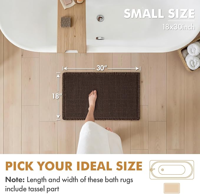 MIULEE Set of 2 Waffle Bathroom Rugs Boho Bath Mat Chocolate 18x30 Inch | Non Slip, Super Absorbent, Washable, Ultra Soft, Rubber Backed Bath Rugs for Bathroom Floor Tub Shower
