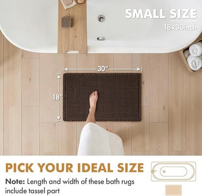 MIULEE Set of 2 Waffle Bathroom Rugs Boho Bath Mat Chocolate 18x30 Inch | Non Slip, Super Absorbent, Washable, Ultra Soft, Rubber Backed Bath Rugs for Bathroom Floor Tub Shower