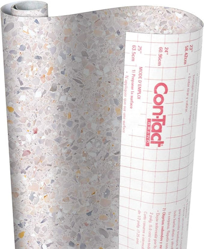 Con-Tact Brand Creative Covering, Self-Adhesive Shelf Liner, Multi-Purpose Vinyl Drawer Liner, Easy to Use and Apply, 18'' x 9', Terrazzo Blush