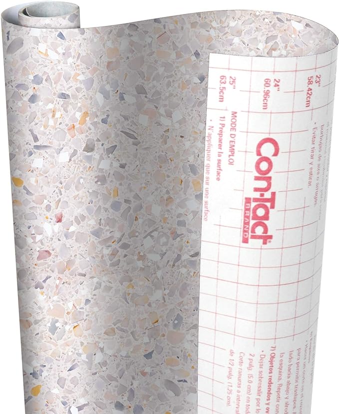Con-Tact Brand Creative Covering, Self-Adhesive Shelf Liner, Multi-Purpose Vinyl Roll, Easy to Use and Apply, 18'' x 50', Terrazzo Blush