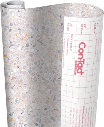 Con-Tact Brand Creative Covering, Self-Adhesive Shelf Liner, Multi-Purpose Vinyl Roll, Easy to Use and Apply, 18'' x 50', Terrazzo Blush