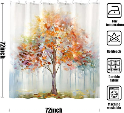 Fowocu Colorful Tree Shower Curtain Abstract Aesthetic Oil Painting Shower Curtains for Bathroom Decorative Cute Nature Art Waterproof Fabric Bath Curtain Decor (72''×72'', Multicolor)