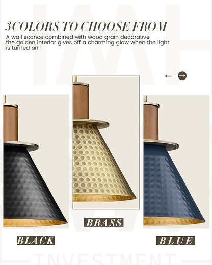 Barn Sconce Wall Lighting, HWH Gold Wall Sconces Indoor Wall Lights, 1-Light Vanity Wall Lamp for Bathroom Bedroom Bedside Kitchen, Hammered Metal Shade, Antique Brass Finish, 5HZG74B BG