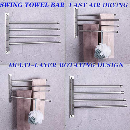 GERZWY Wall Mount Bath Towel Rack with 4 Arms Hanger Towel Holder Bathroom Swing Arm Towel Bars Organizer Polished Stainless Steel HYG04-JG