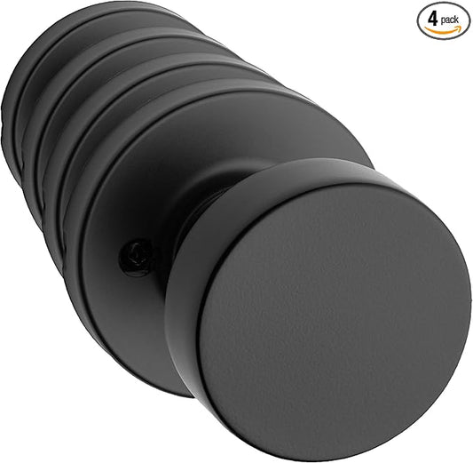 Kwikset Pismo Dummy Door Knob, Single Sided Handle for Closets, French Double Doors, and Pantry, Matte Black Non-Turning Interior Push/Pull Door Knob, with Microban Protection (Pack of 4)