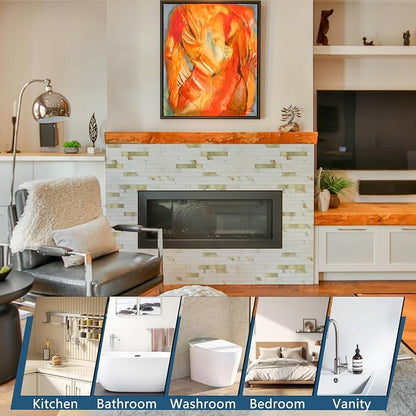 1 - Sheet Peel and Stick Backsplash Wall Tile, PVC Kitchen Backsplash, Stick on Tiles for Backsplash Kitchen (12'' X 12'', White with Gold)