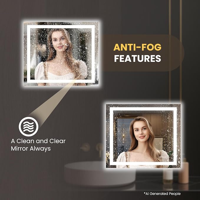 LOAAO 30"X38" LED Bathroom Mirror with Lights, UL Listed | Anti-Fog, Dimmable, 3 Color Temperature, Backlit + Front Lit, Memory Function, Tempered Glass