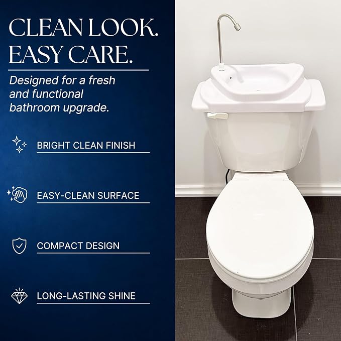 Sinkology SinkPositive GreenFlow Toilet Tank Sink, Water Saving Retrofit | Turns toilet tank lid into a handwashing sink, no plumbing needed, reuses rinse water, small bath saver