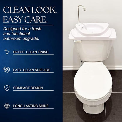 Sinkology SinkPositive GreenFlow Toilet Tank Sink, Water Saving Retrofit | Turns toilet tank lid into a handwashing sink, no plumbing needed, reuses rinse water, small bath saver