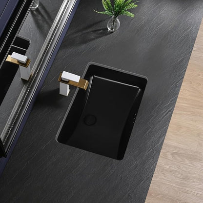 Black Undermount Bathroom Sink 23.8x16.3 Inch Bathroom Sink Matte Black Bathroom Under Counter Lavatory Vanity Sink Basin Rectangular Porcelain Ceramic Undermount Sinks with Overflow