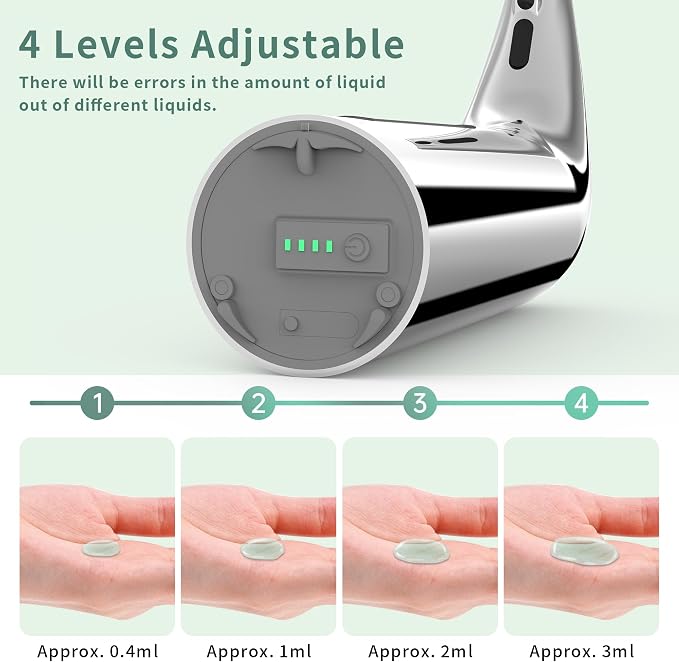 Automatic Liquid Soap Dispenser, 4-Level,Rechargeable | Plastic,13.5oz/400ml Silver Touchless Electric Hand & Dish Countertop Soap Dispensers with Sensor for Bathroom,Kitchen Sink