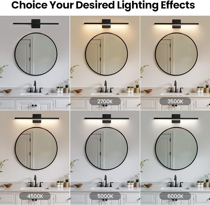 Epinl Black Bathroom Vanty Light for Bathroom 24 inch 14W Dimmable 5CCT Bathroom Lighting Fixtures Over Mirror, Modern Black LED Vanity Light Bar