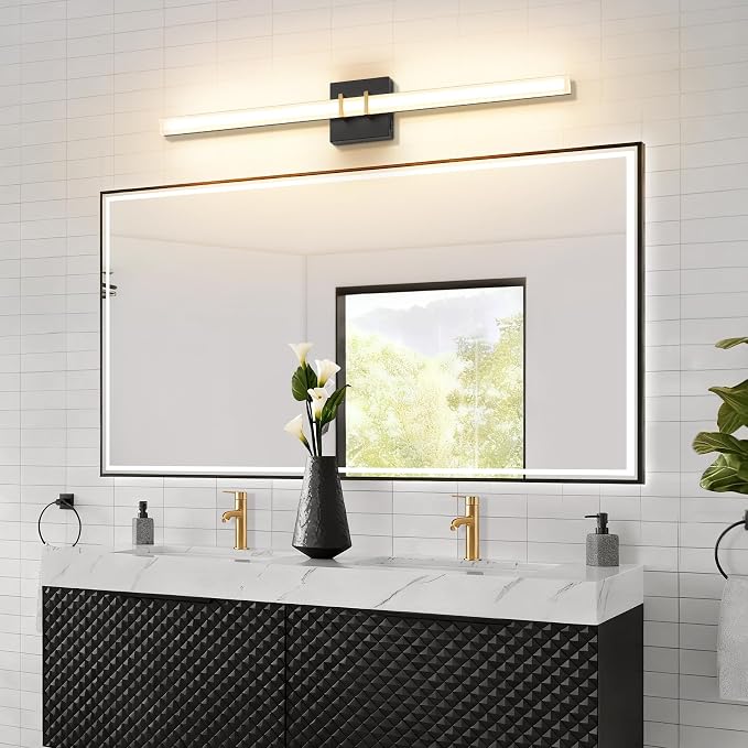 Modern Black and Brass Vanity Light Bar 32 Inch, 24W 5CCT Dimmable Bathroom Light Fixtures LED Wall Lighting Fixture