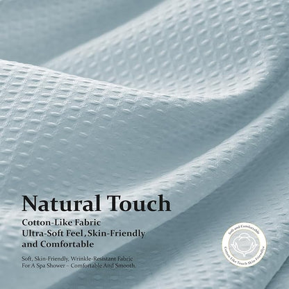 Stall Waffle Shower Curtain 256 GSM Heavy Fabric 36x72 Fog Blue | Narrow Half Size, Thick Cloth, Weighted Hem, Water Repellent, Hotel Luxury Polyester Shower Curtain Set for Bathroom 6 Hooks