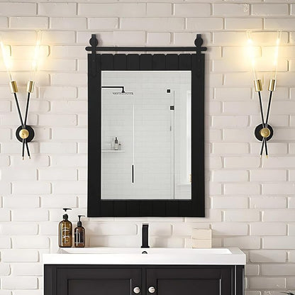 Besdomus Black Bathroom Farmhouse Mirror: 24"x36" Large Barn Door Solid Cedar Wood Frame Vanity Mirror - Wall Mounted Mirror for Entryway/Bathroom/Living Room - Rustic Home Decor for Housewife