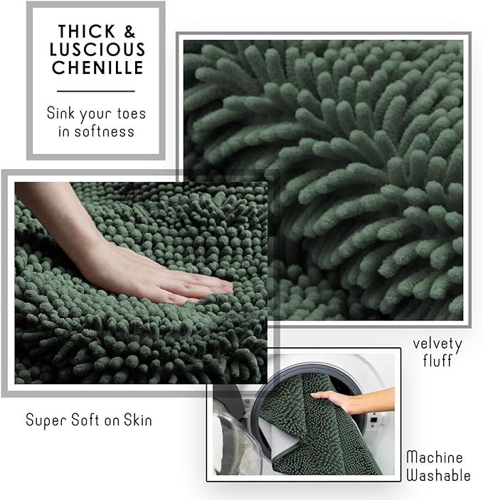 Hearth & Harbor Bathroom Rugs, Chenille Bath Mat - Machine Washable Bath Mats for Bathroom Non-Slip Backing Rubber, Quick Dry Bathroom Mat