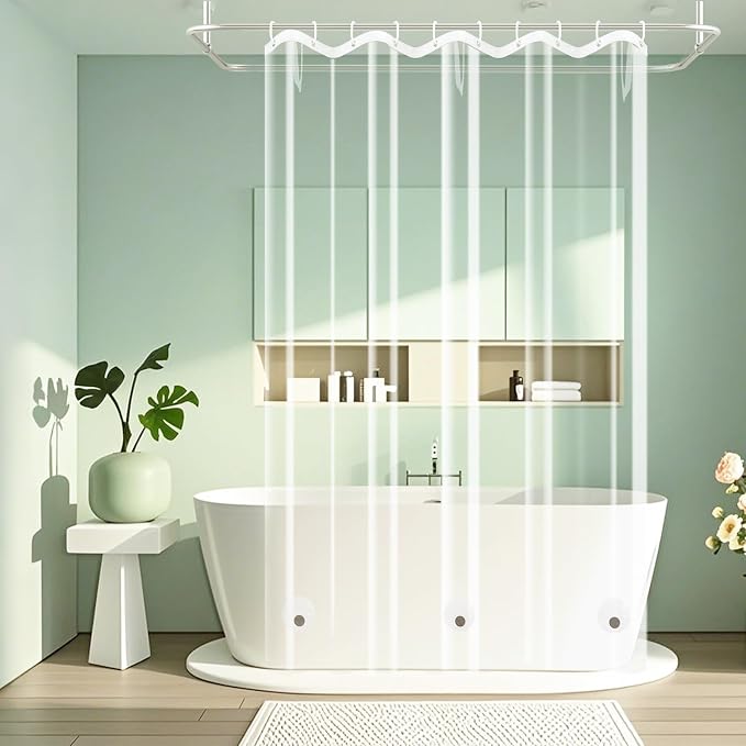 Seenus Waterproof Clear Shower Curtain Liner with 3 Large Magnets, 60 x 72 inch Bpa-Free PEVA 8G Plastic Shower Liner Weighted, Transparent Bathroom Shower Curtain for Walk-in