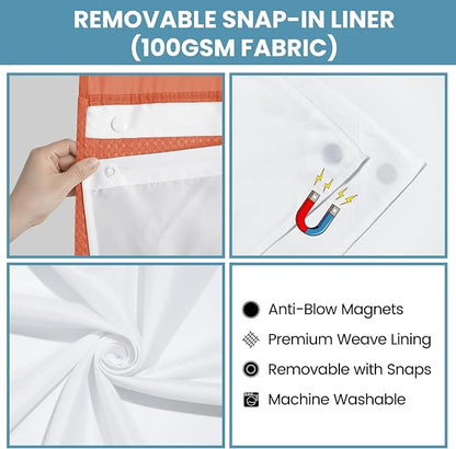 SORTTO No Hook Shower Curtain with Snap in Liner Set Waffle Shower Curtain for Bathroom Hotel Style Fabric Waterproof Inner Liner，71" W x 74" H, Coral