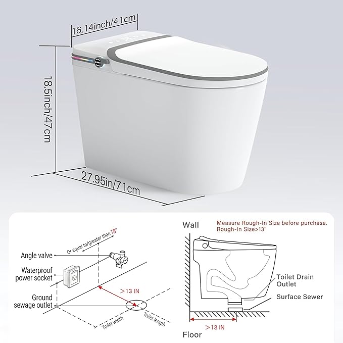 Smart Toilet with Bidet, Bidet Toilet, Modern Smart Toilets, Inteligente Japanese Toilet Seat,Toilet with Bidet Built in, Tankless Electric Toilet With Auto Open/Close Lid, Warm Water, Heated Seat